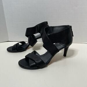 Stuart Weitzman HugMe Leather Crisscross Black Sandal Womens Size 6